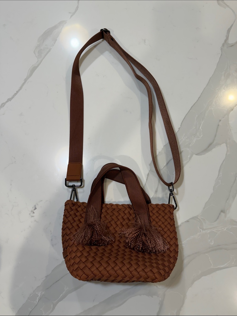 Naghedi Petit Woven Tassel Crossbody Bag - Brown
